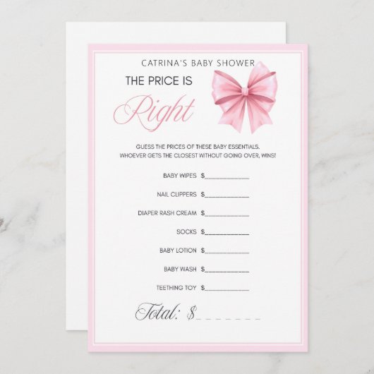 Invitation Coquette Bow rose - Nom modifiable, 5x7 (Devant / Derrière)