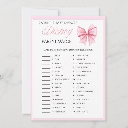Invitation Coquette Bow rose - Nom modifiable, 5x7 (Devant)