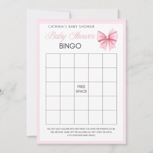 Invitation Coquette Bow rose - Nom modifiable, 5x7 (Devant)