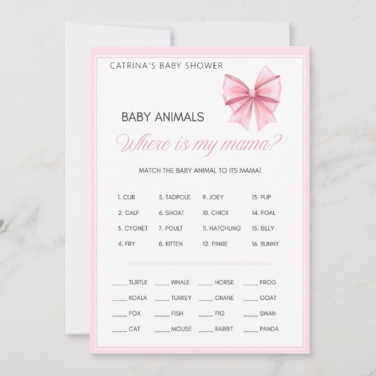 Invitation Coquette Bow rose - Nom modifiable, 5x7 (Devant)