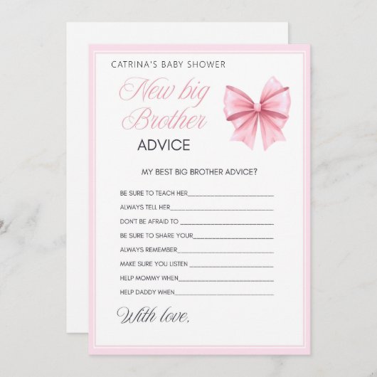 Invitation Coquette Bow rose - Nom modifiable, 5x7 (Devant / Derrière)