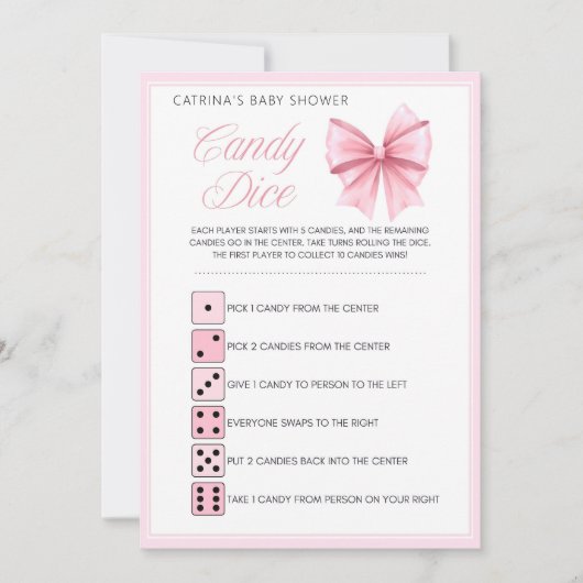 Invitation Coquette Bow rose - Nom modifiable, 5x7 (Devant)