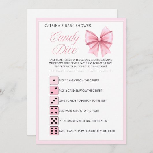 Invitation Coquette Bow rose - Nom modifiable, 5x7 (Devant / Derrière)