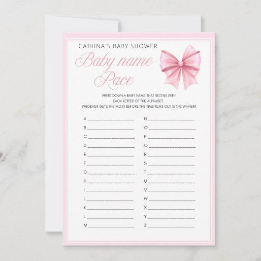 Invitation Coquette Bow rose - Nom modifiable, 5x7 (Devant)