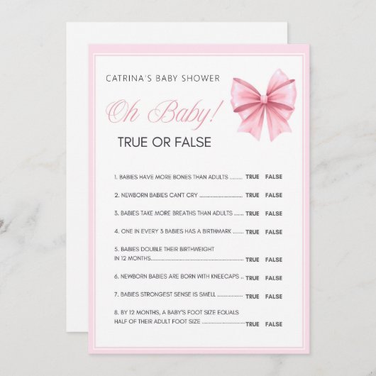 Invitation Coquette Bow rose - Nom modifiable, 5x7 (Devant / Derrière)