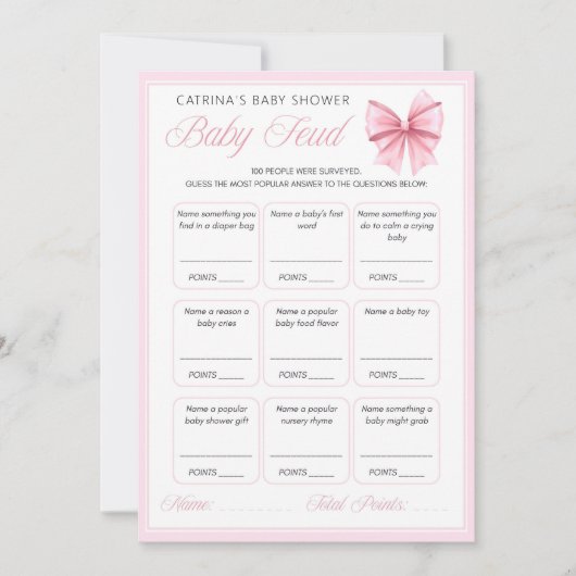 Invitation Coquette Bow rose - Nom modifiable, 5x7 (Devant)