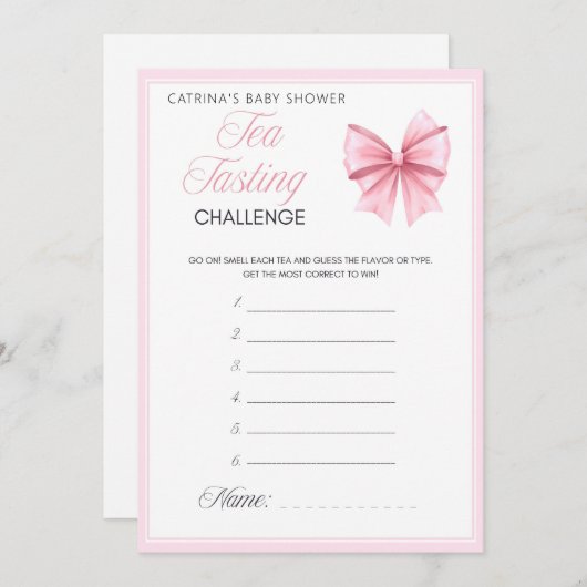 Invitation Coquette Bow rose - Nom modifiable, 5x7 (Devant / Derrière)