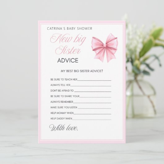 Invitation Coquette Bow rose - Nom modifiable, 5x7 (Debout devant)