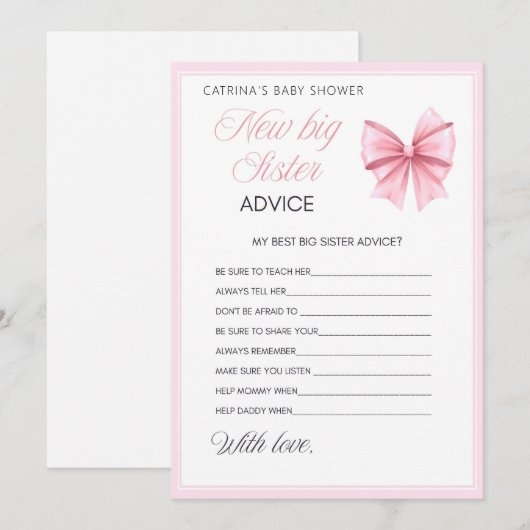 Invitation Coquette Bow rose - Nom modifiable, 5x7 (Devant / Derrière)