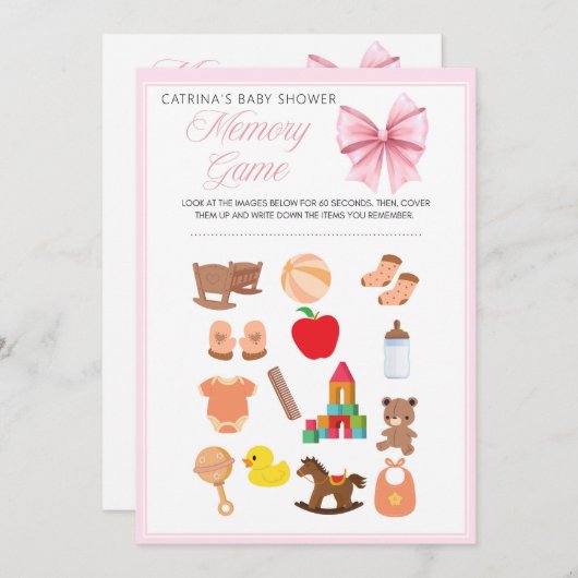 Invitation Coquette Bow rose - Nom modifiable, 5x7 (Devant / Derrière)