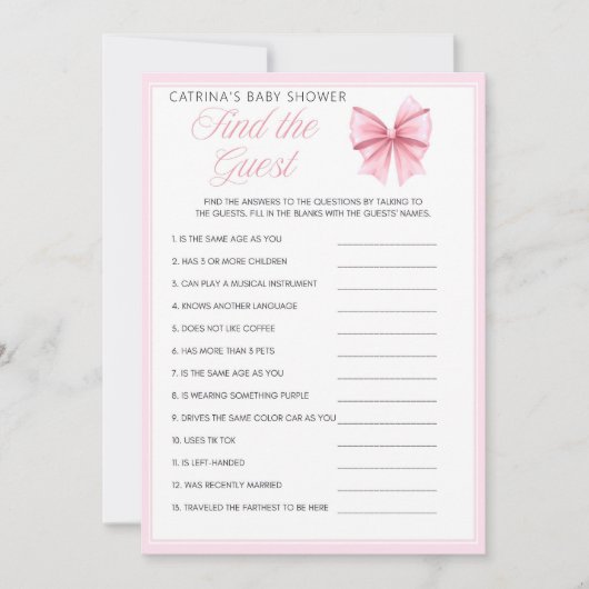 Invitation Coquette Bow rose - Nom modifiable, 5x7 (Devant)