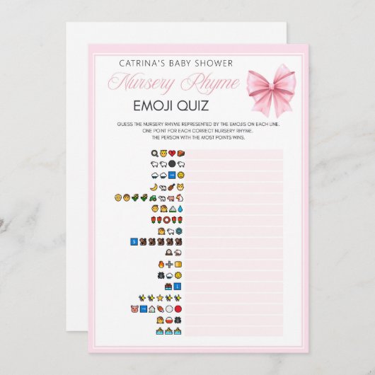 Invitation Coquette Bow rose - Nom modifiable, 5x7 (Devant / Derrière)