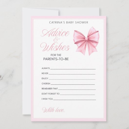 Invitation Coquette Bow rose - Nom modifiable, 5x7 (Devant)