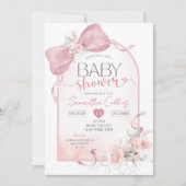 Invitation Coquette Bow rose pâle Baby shower Arche ruban (Devant)