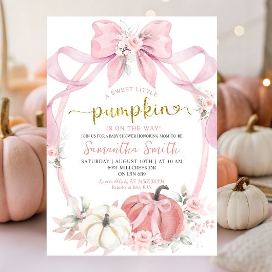 Invitation Coquette Bow rose pâle Citrouille Baby shower fill