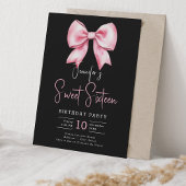 Invitation Coquette Bow rose pâle Script Sweet 16 noir