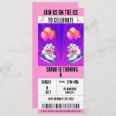 Invitation Coquette Bow rose Patins de glace Billet Anniversa (Devant / Derrière)