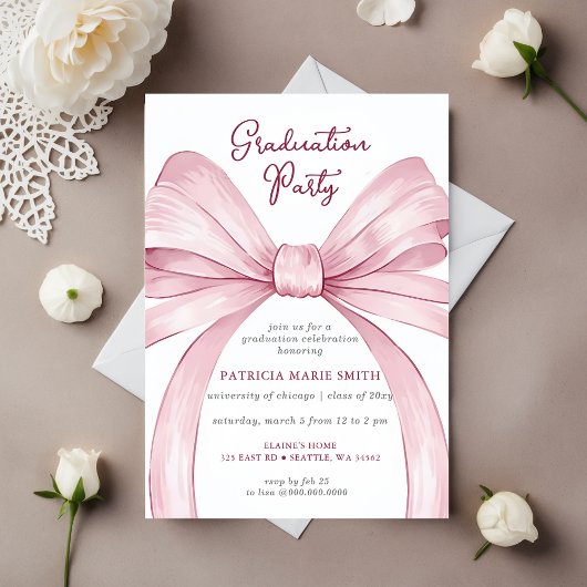 Invitation Coquette Bow rose Photo Graduation Party