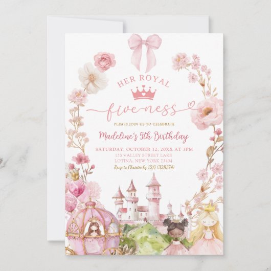 Invitation Coquette Bow rose Princess Kingdom 5e anniversaire (Devant)