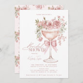 Invitation Coquette Bow Rose Roses Poursuivre Fête des mariée (Devant / Derrière)