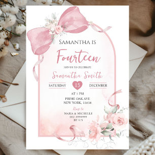 Invitation Coquette Bow rose rousse Ruban Arch Girl Anniversa