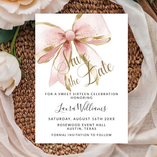 Invitation Coquette Bow Save The Date Sweet Sixteen
