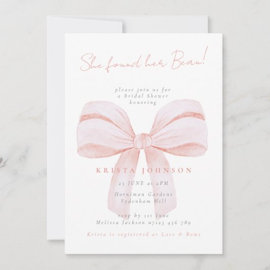 Invitation Coquette Bow She Found Her Beau Bridal Shower (Devant)