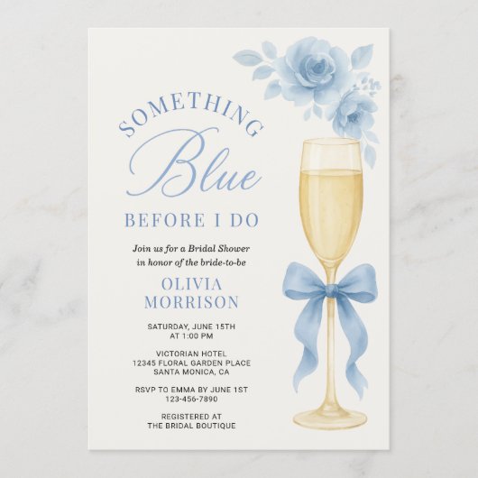 Invitation Coquette Bow Something Blue QR Code Bridal Shower  (Devant)