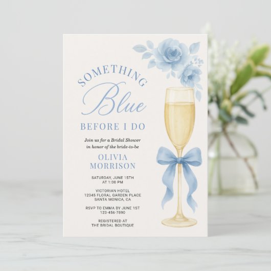 Invitation Coquette Bow Something Blue QR Code Bridal Shower  (Debout devant)