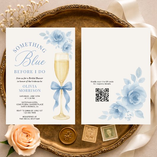 Invitation Coquette Bow Something Blue QR Code Bridal Shower 