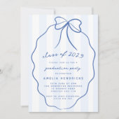 Invitation Coquette Bow & Stripes Blue Graduation Party Photo (Devant)