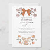 Invitation Coquette Bows et fleurs Mariage (Devant)
