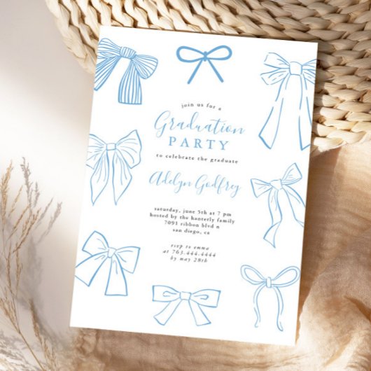 Invitation Coquette Bows Light Blue Graduation Party