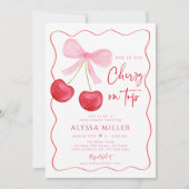 Invitation Coquette Cerise Bow Rose sur le Baby shower supéri (Devant)