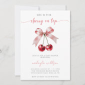 Invitation Coquette cerise sur le Baby shower supérieur rose  (Devant)