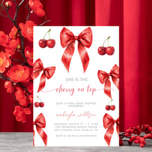 Invitation Coquette cerise sur le Baby shower supérieur rouge