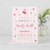 Invitation Coquette Cherry 24th Heart Aesthetic Birthday (Debout devant)