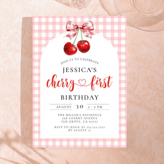 Invitation Coquette Cherry Premier anniversaire Cerise rouge 