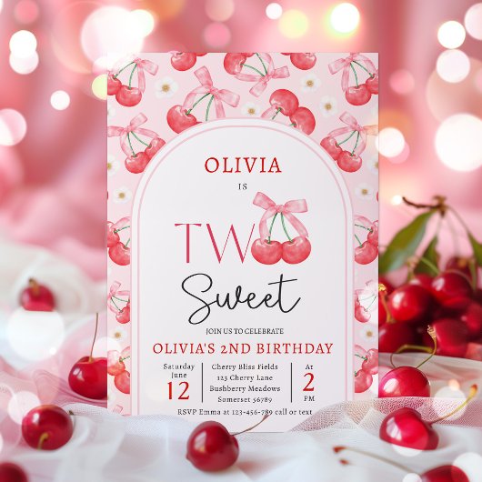 Invitation Coquette Cherry Two Sweet 2nd Birthday Party