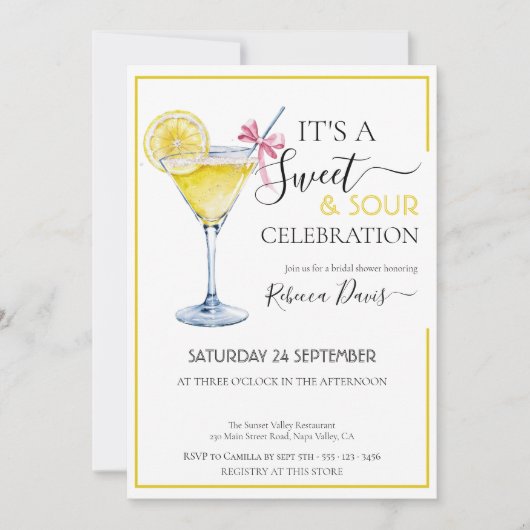 Invitation Coquette citron Douce & Douche nuptiale (Devant)