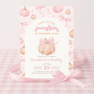 Invitation Coquette Citrouille Pastel Pink Bow Girl Anniversa