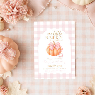 Invitation Coquette Citrouille Rose Noeud Gingham Fille Anniv