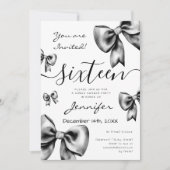 Invitation Coquette Classique Black Bow Sweet 16 Party (Devant)