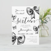 Invitation Coquette Classique Black Bow Sweet 16 Party (Debout devant)