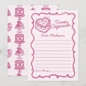 Invitation Coquette Coeur rose Cerise Gâteau Temps Capsule (Devant / Derrière)