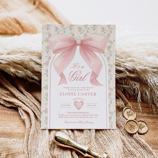 Invitation Coquette cou rose pâle Baby shower fille