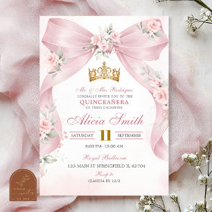 Invitation Coquette Couronne Rose Quinceanera