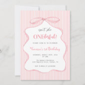 Invitation Coquette Cute Pink Bow Girl First Birthday (Devant)