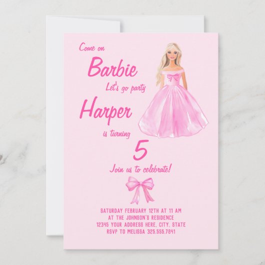 Invitation Coquette d'anniversaire de la poupée de Preppy (Devant)