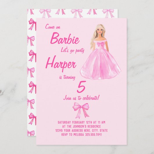 Invitation Coquette d'anniversaire de la poupée de Preppy (Devant / Derrière)